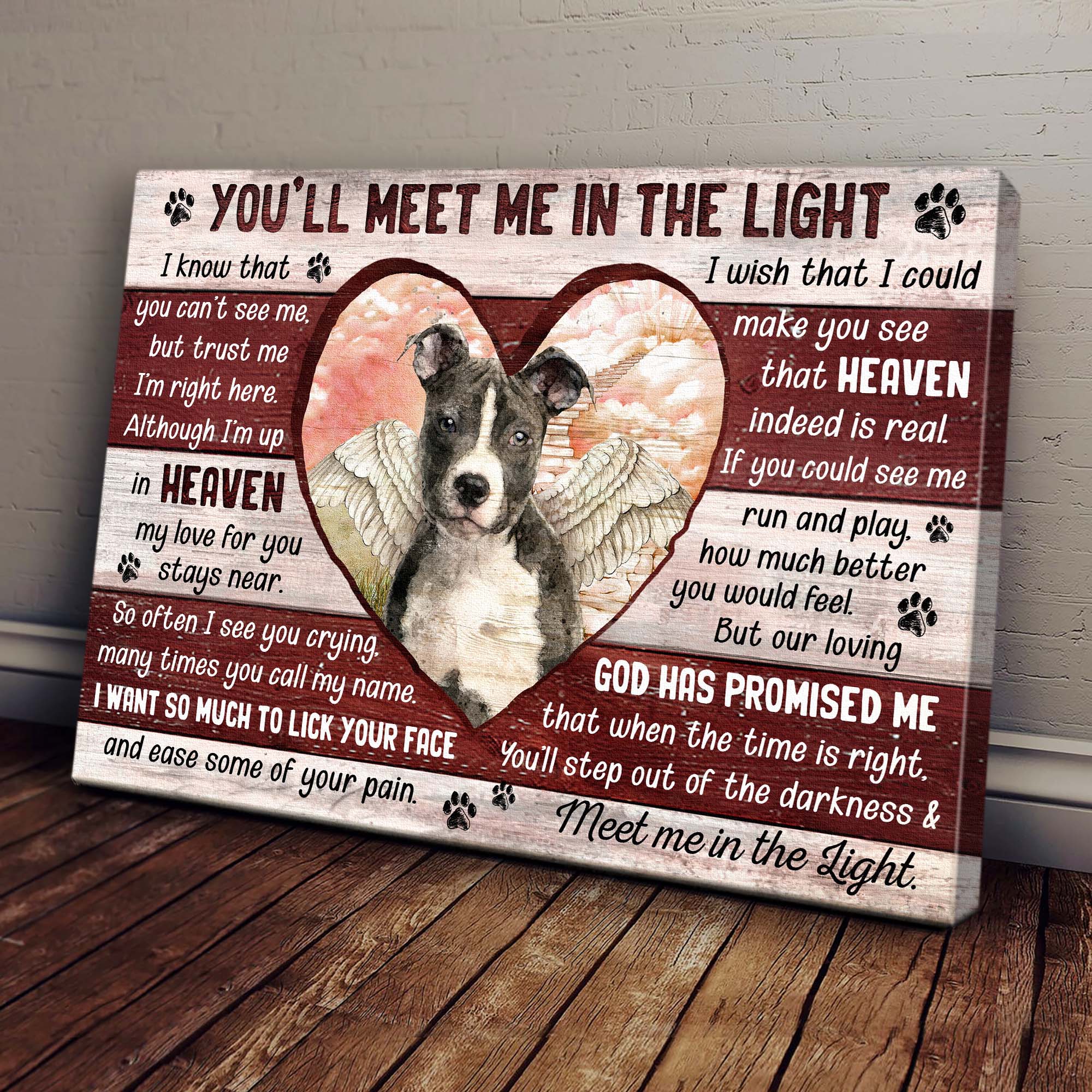 Pit bull, Angel, Heaven - You'll meet me in the light Dog Landscape Canvas Prints, Wall Art