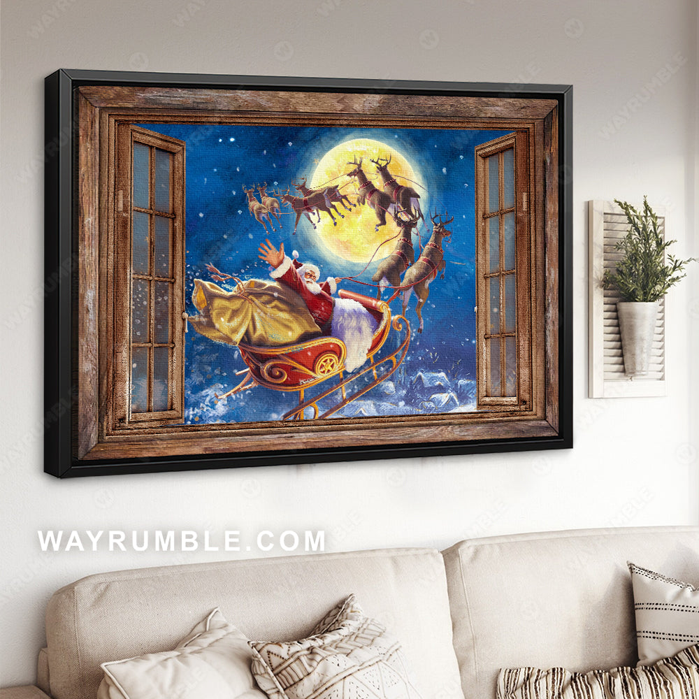 Christmas eve, Santa Clause, Amazing reindeer, Sleigh drawing - Jesus Landscape Canvas Prints, Home Decor Wall Art
