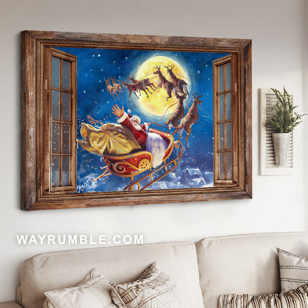 Christmas eve, Santa Clause, Amazing reindeer, Sleigh drawing - Jesus Landscape Canvas Prints, Home Decor Wall Art