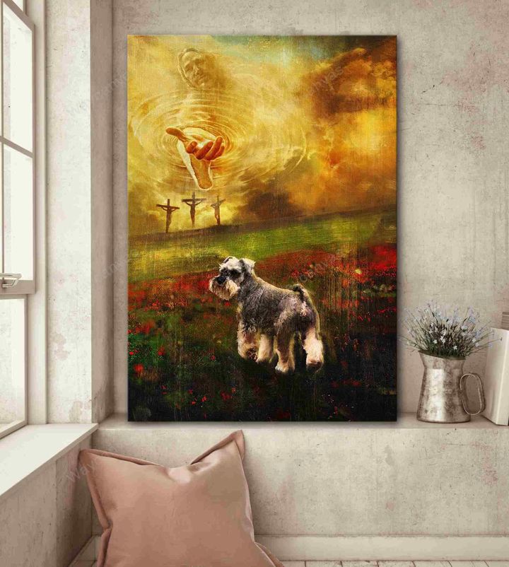 Jesus Painting Schnauzer Flower Field To the beautiful world