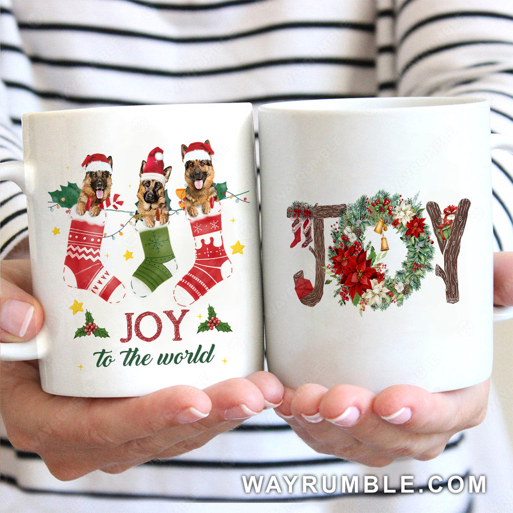German Shepherd, Three brothers, Christmas theme, Joy to the world - Dog White Mug