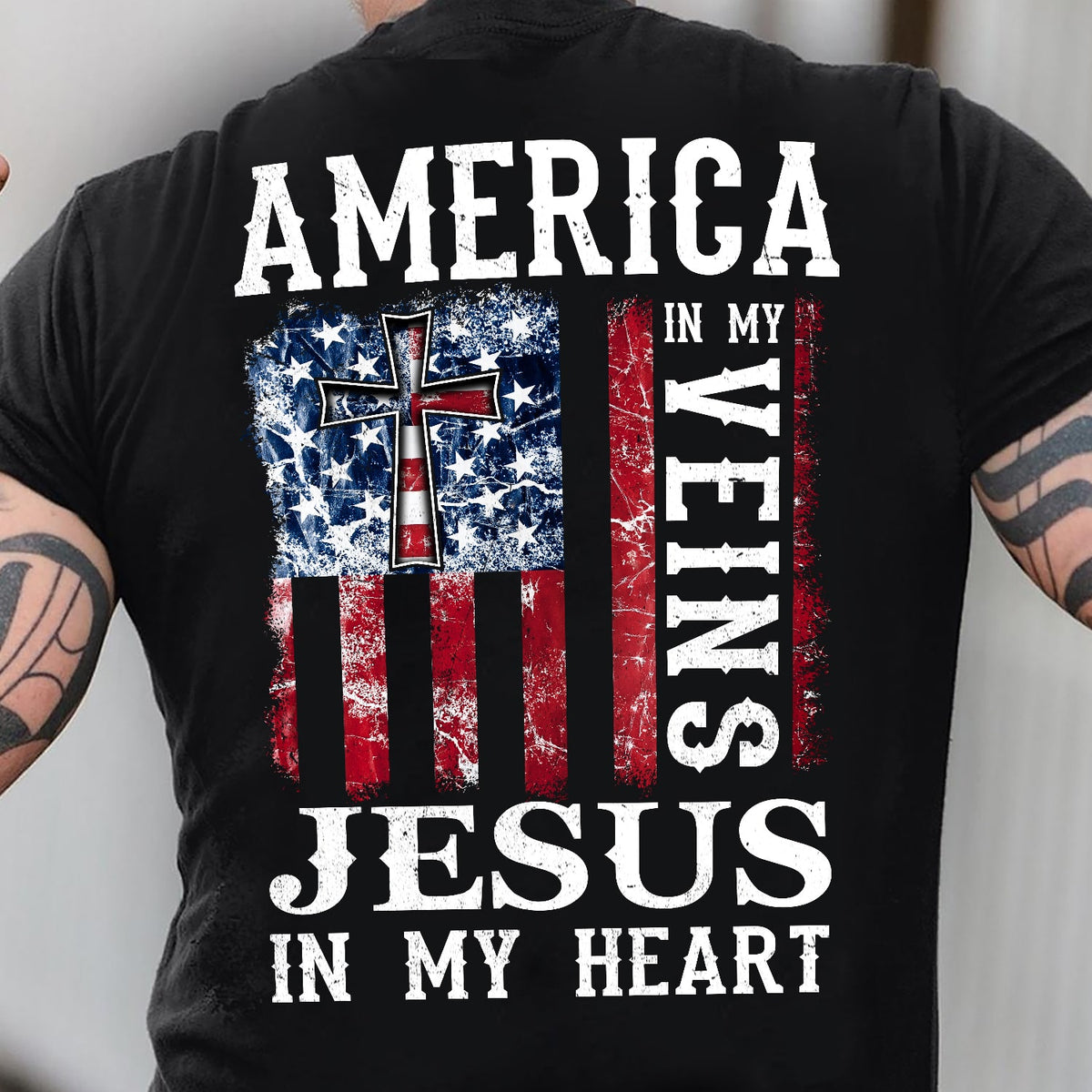 America in my veins, Jesus in my heart - Jesus Black Back-printed Apparel