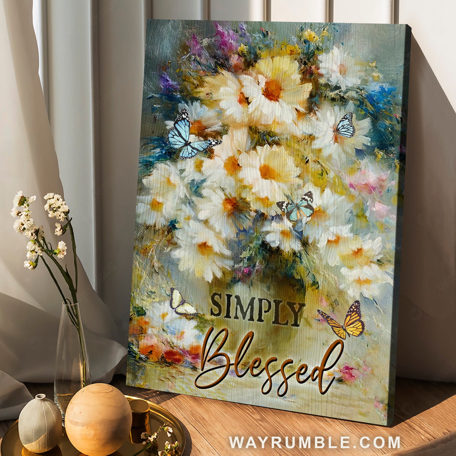 Daisy flower, Lovely butterfly, Watercolor painting, Simply blessed - Jesus Portrait Canvas Prints, Home Decor Wall Art