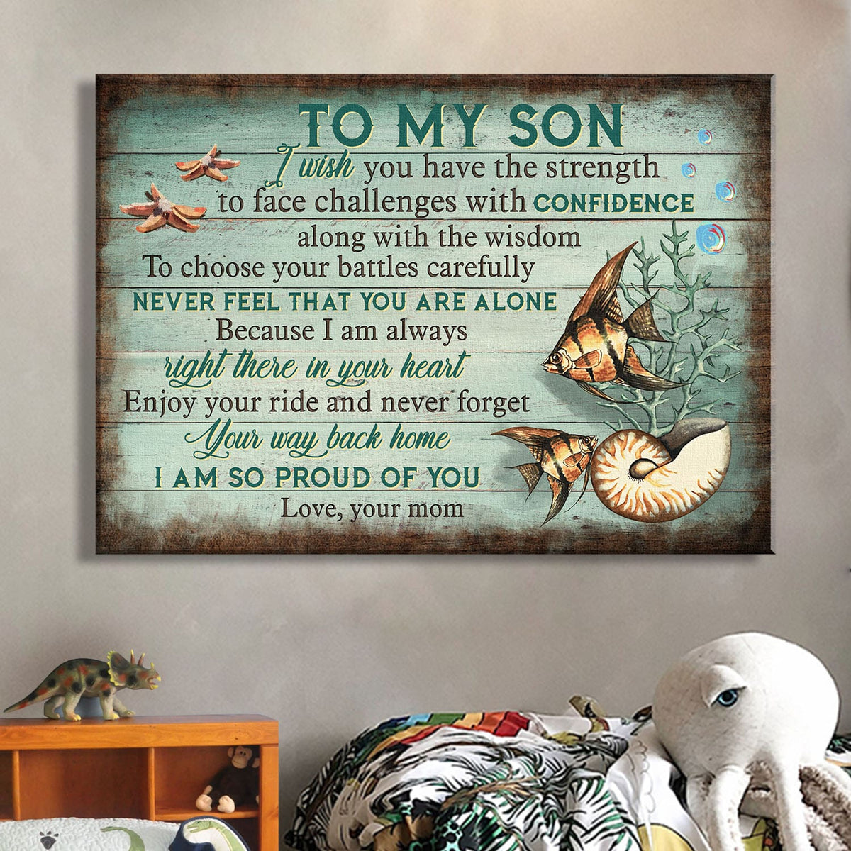 Mom to son, Ocean view, Nautilus, Starfish, Never feel that you alone - Family Landscape Canvas Prints, Wall Art