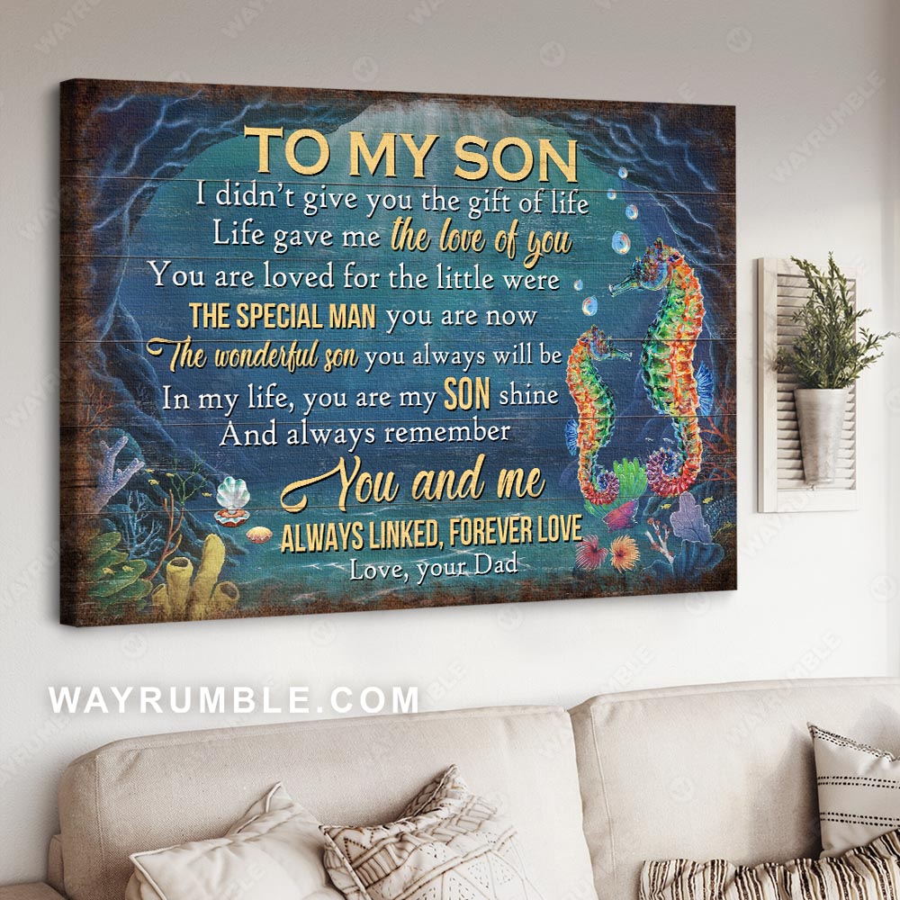 Dad to son, Hippocampus Family, You and me, always link, forever love - Family Landscape Canvas Prints, Wall Art