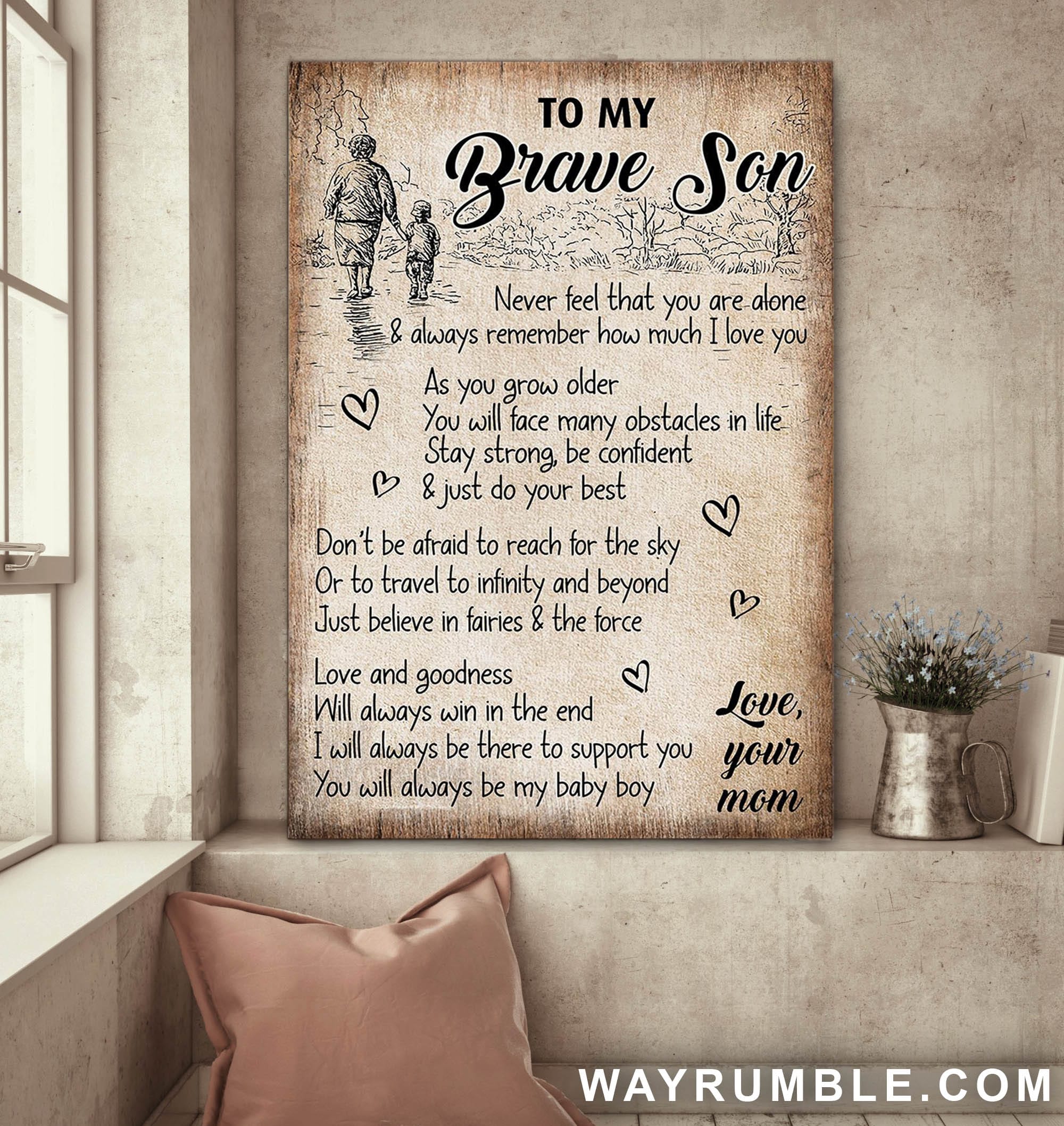 Mom to son, Walking on the road, I'll always be there to support you - Family Portrait Canvas Prints, Wall Art