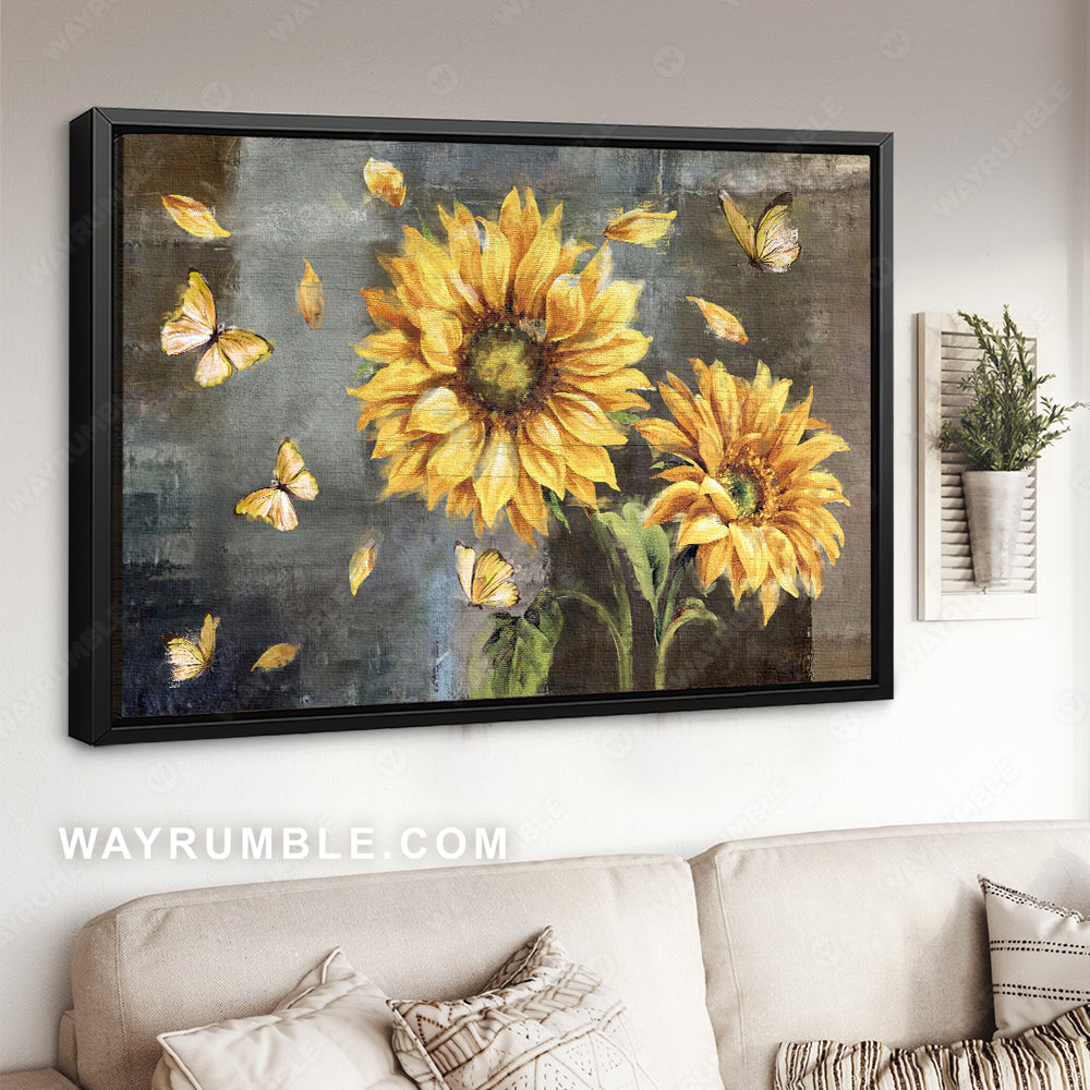 Yellow butterfly, Sunflower - Beautiful home decor, Landscape Canvas Prints, Wall Art