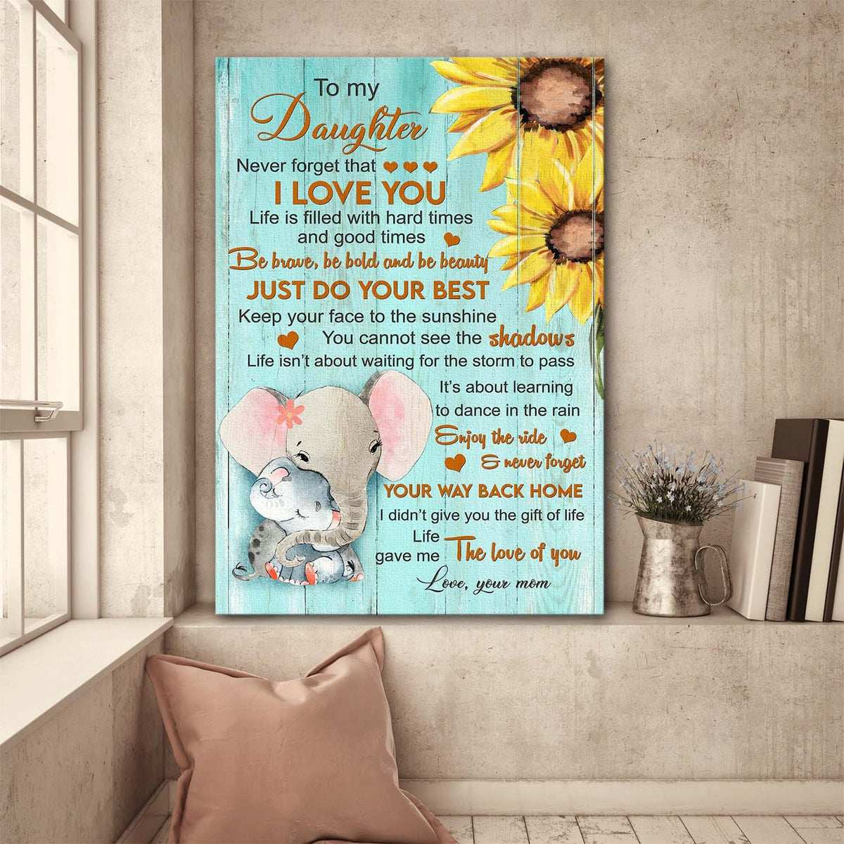 Mom to daughter, Sunflower, Elephant Family, Enjoy your ride &amp; never forget your way back home - Family Portrait Canvas Prints, Wall Art