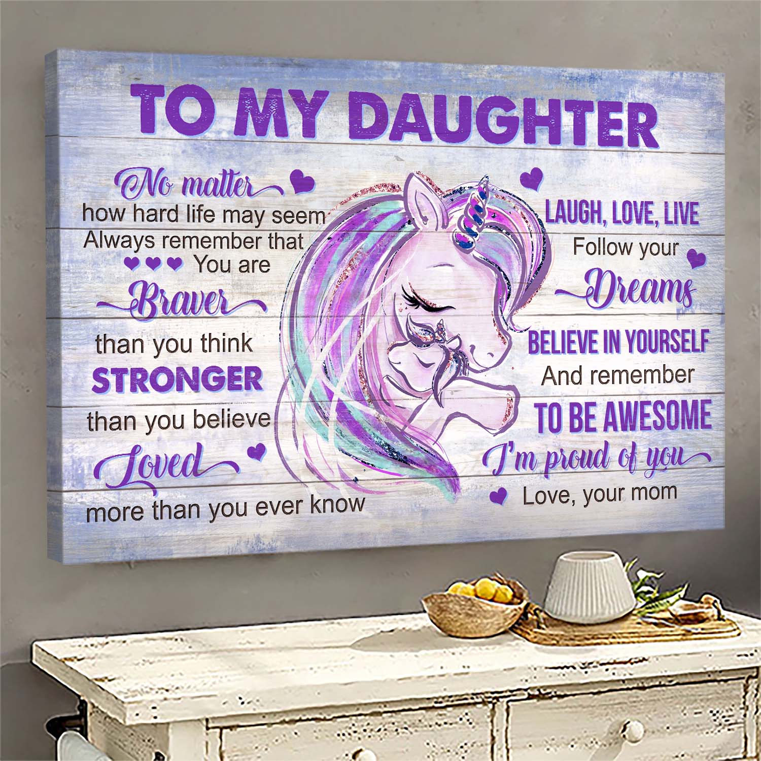Mom to daughter, Unicorn Family, Follow your dreams and believe in yourself - Family Landscape Canvas Prints, Wall Art