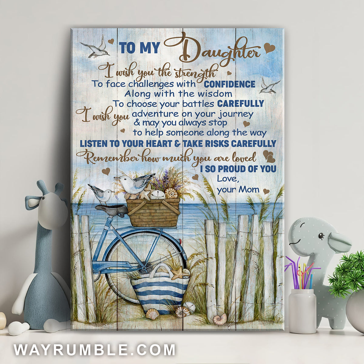 Mom to daughter, Bicycle, Flower basket, Remember how much you are loved - Family Portrait Canvas Prints, Wall Art