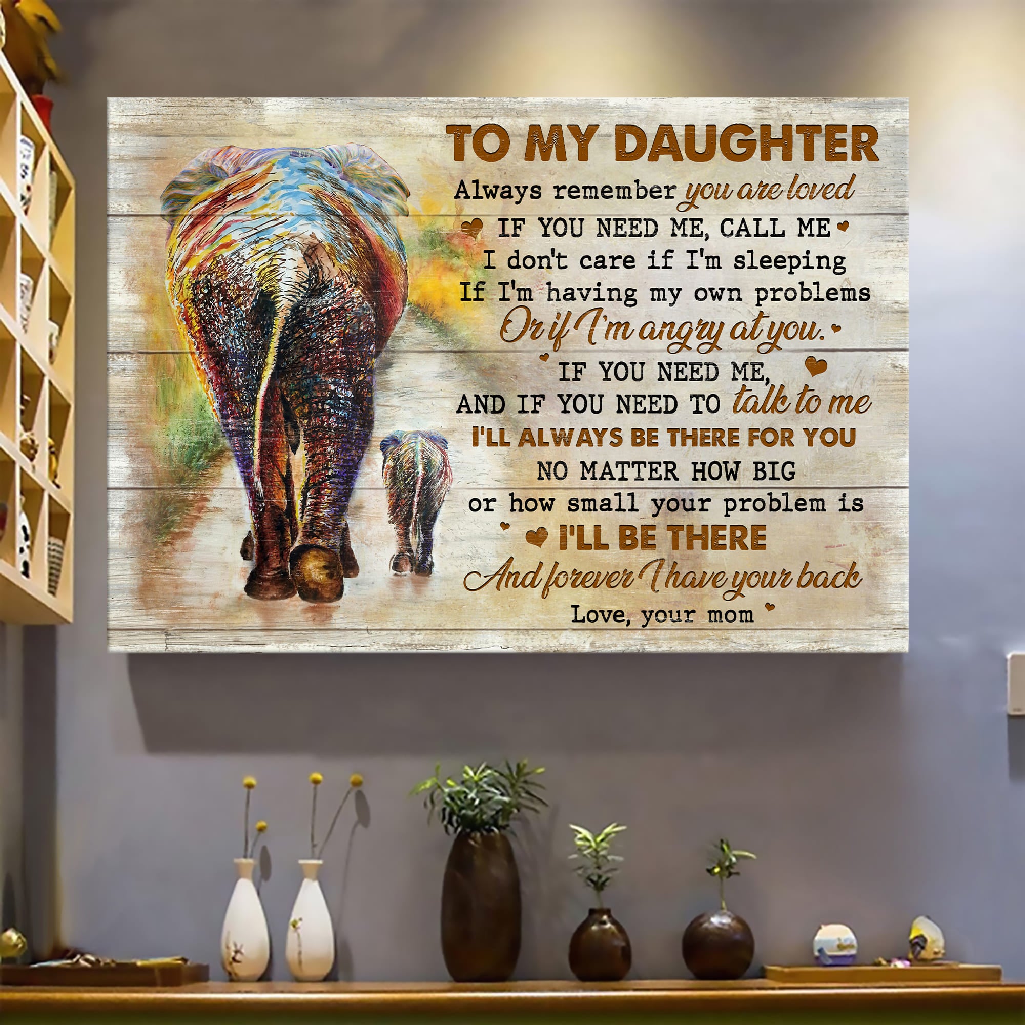 Mom to daughter, Elephant mom and daughter, Always remember you are loved - Family Landscape Canvas Prints, Wall Art