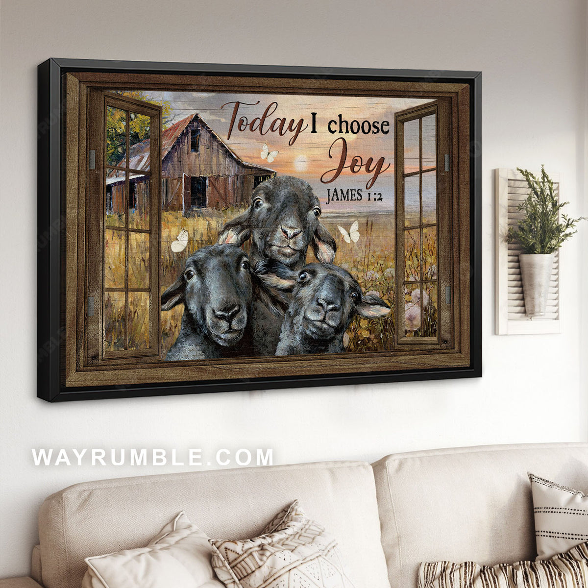 Amazing flower field, Rustic farmhouse, Sheep drawing, Today I choose joy - Jesus Landscape Canvas Prints, Home Decor Wall Art