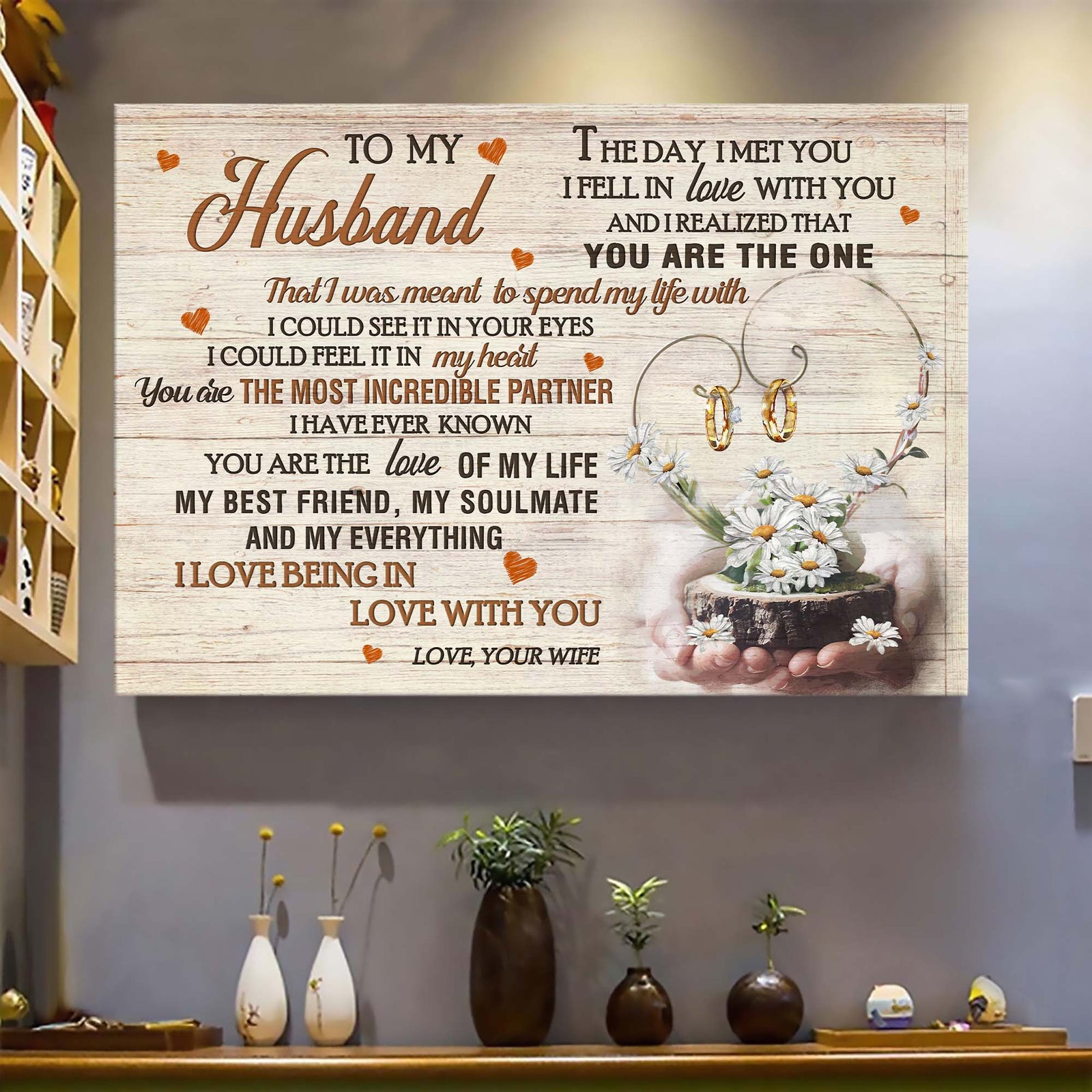 To my husband, Daisy heart, Ring couple, I love being in love with you - Couple Landscape Canvas Prints, Wall Art