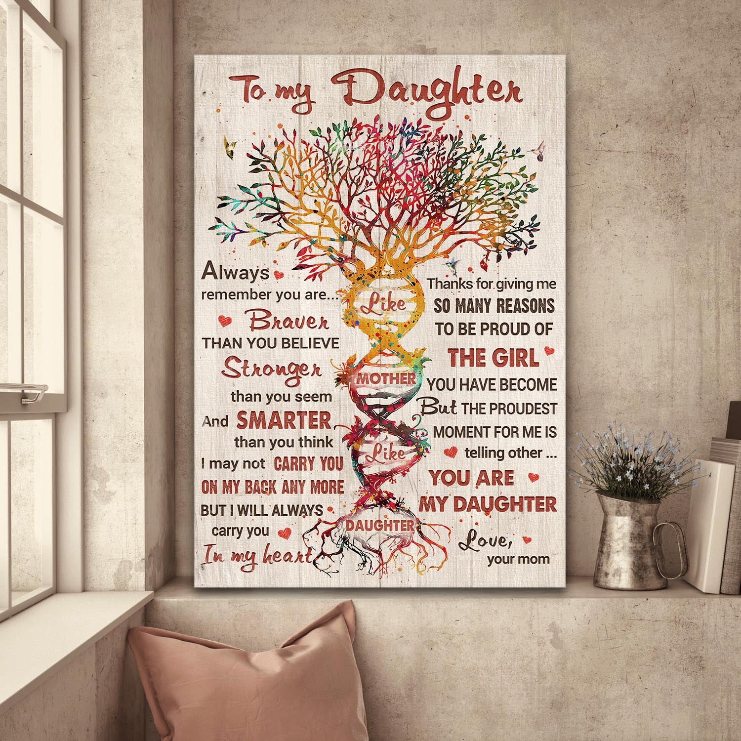 Mom to daughter, Colorful DNA tree, The proudest moment for me is telling other you are my daughter - Family Portrait Canvas Prints, Wall Art