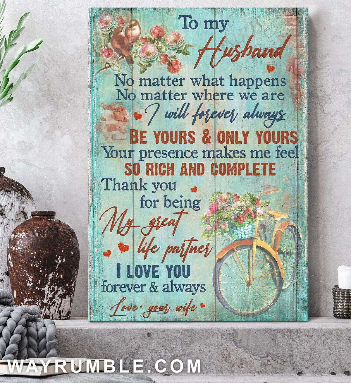 To my husband, Flower Bicycle, Thank you for being my great life partner - Couple Portrait Canvas Prints, Wall Art