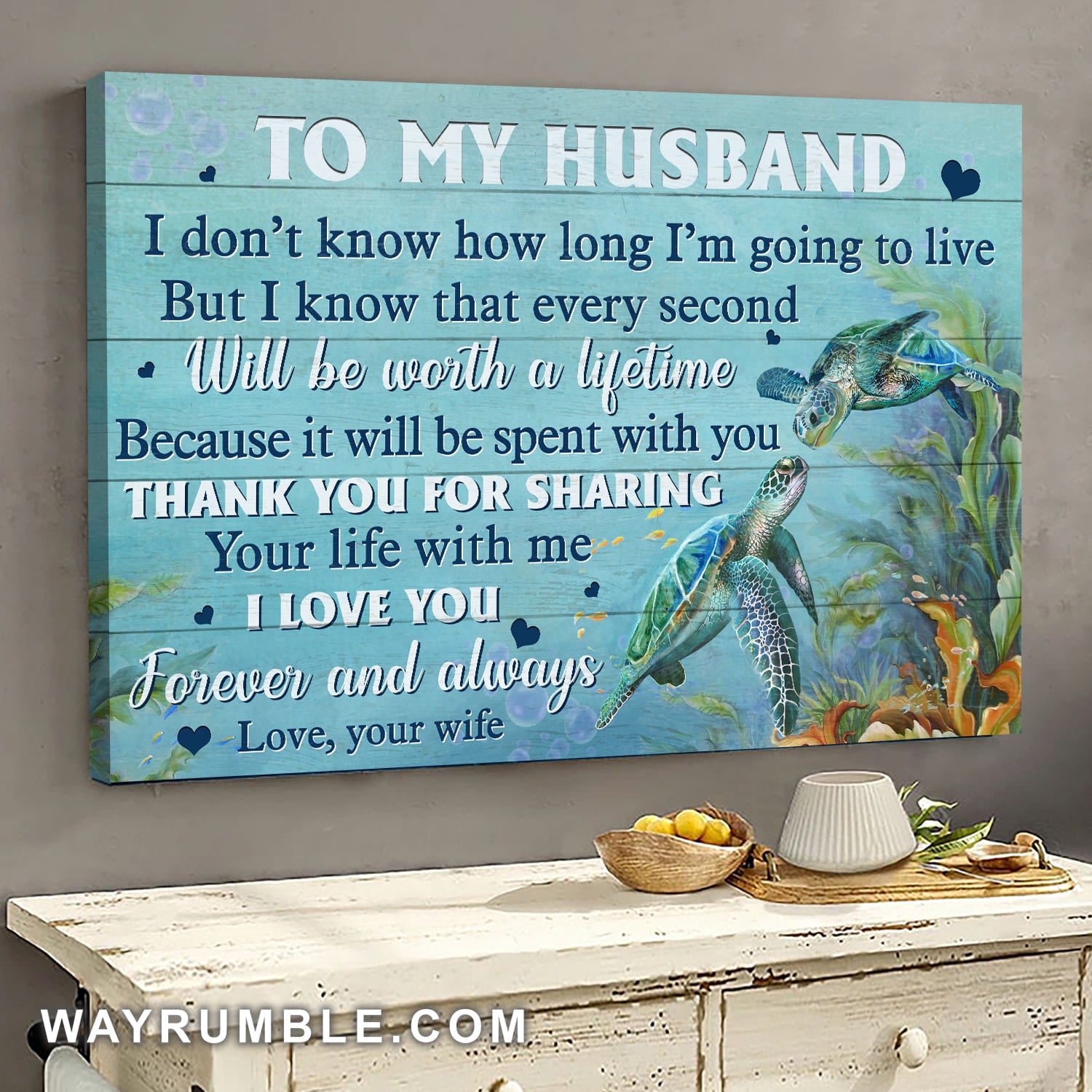 To my husband, Turtle, Ocean view, Thank you for sharing your life with me - Couple Landscape Canvas Prints, Wall Art