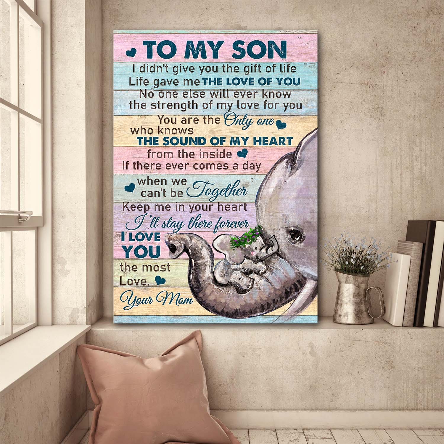 Mom to son, Elephant family, You're the only one who knows the sound of my heart - Family Portrait Canvas Prints, Wall Art