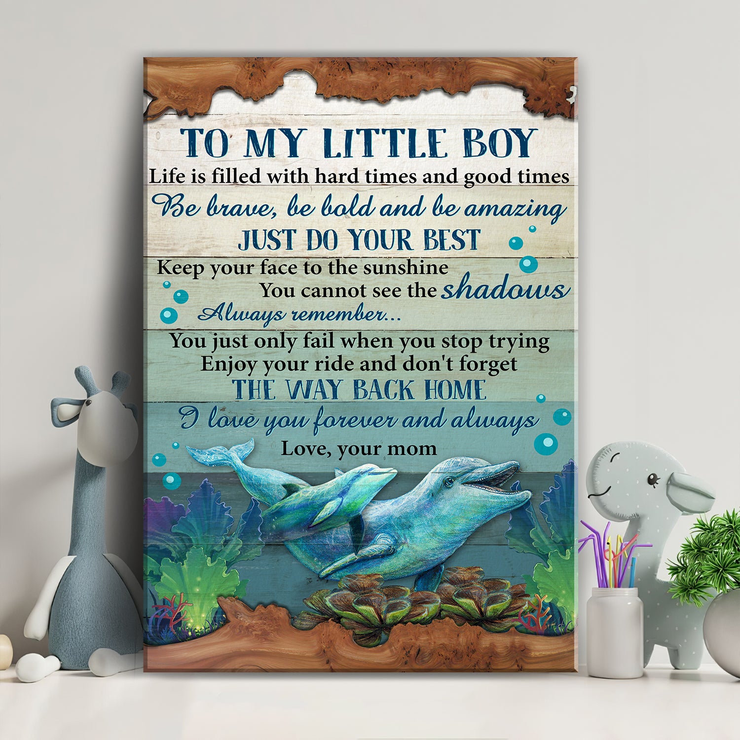 Mom to son, Dolphin family, Just do your best - Family Portrait Canvas Prints, Wall Art
