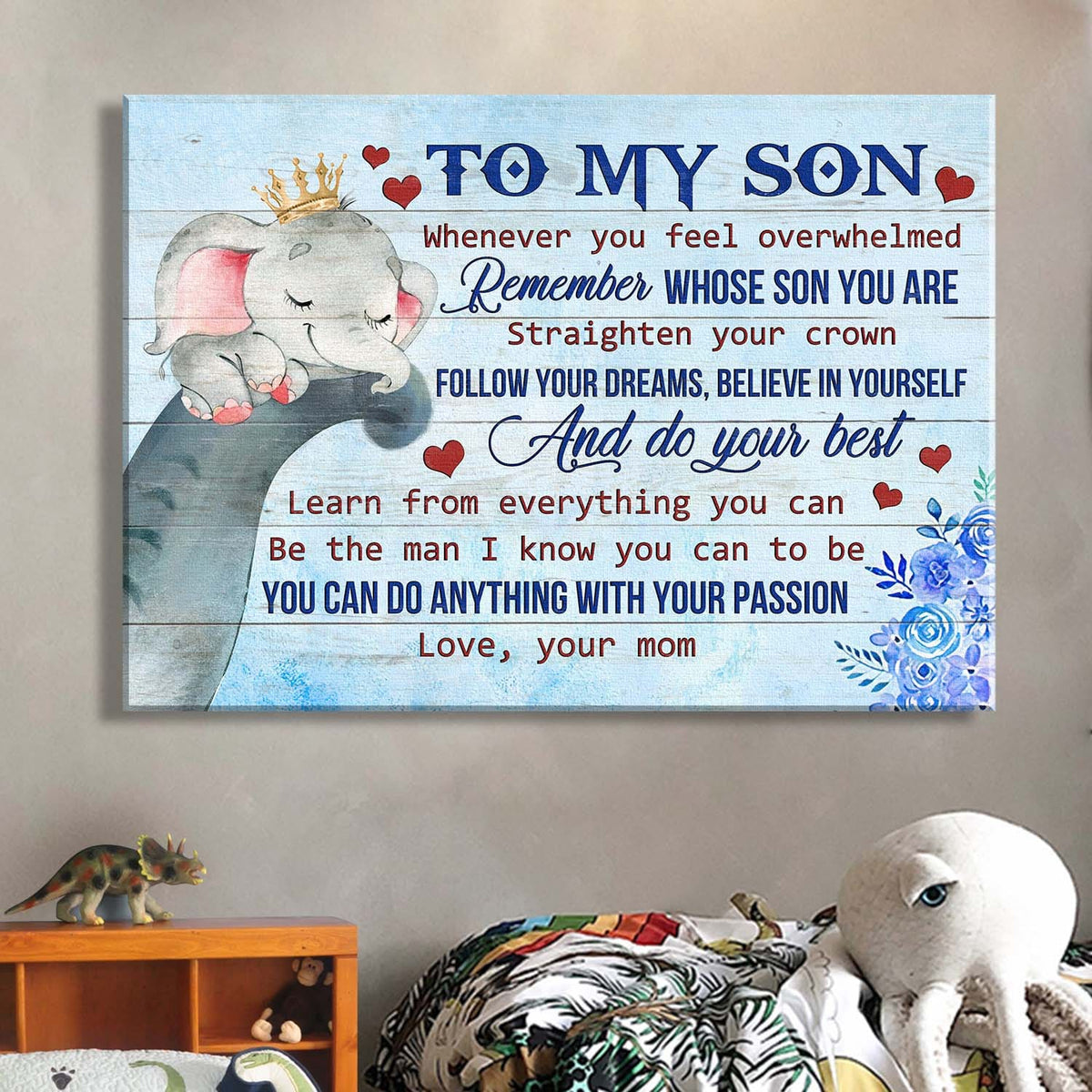 Mom to son, Baby Elephant, You can do anything with your passion - Family Landscape Canvas Prints, Wall Art