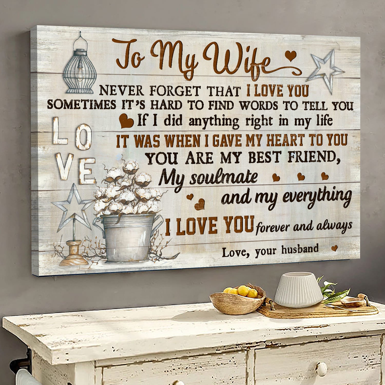 To my wife, Cotton flower pot, Never forget that I love you - Couple Landscape Canvas Prints, Wall Art