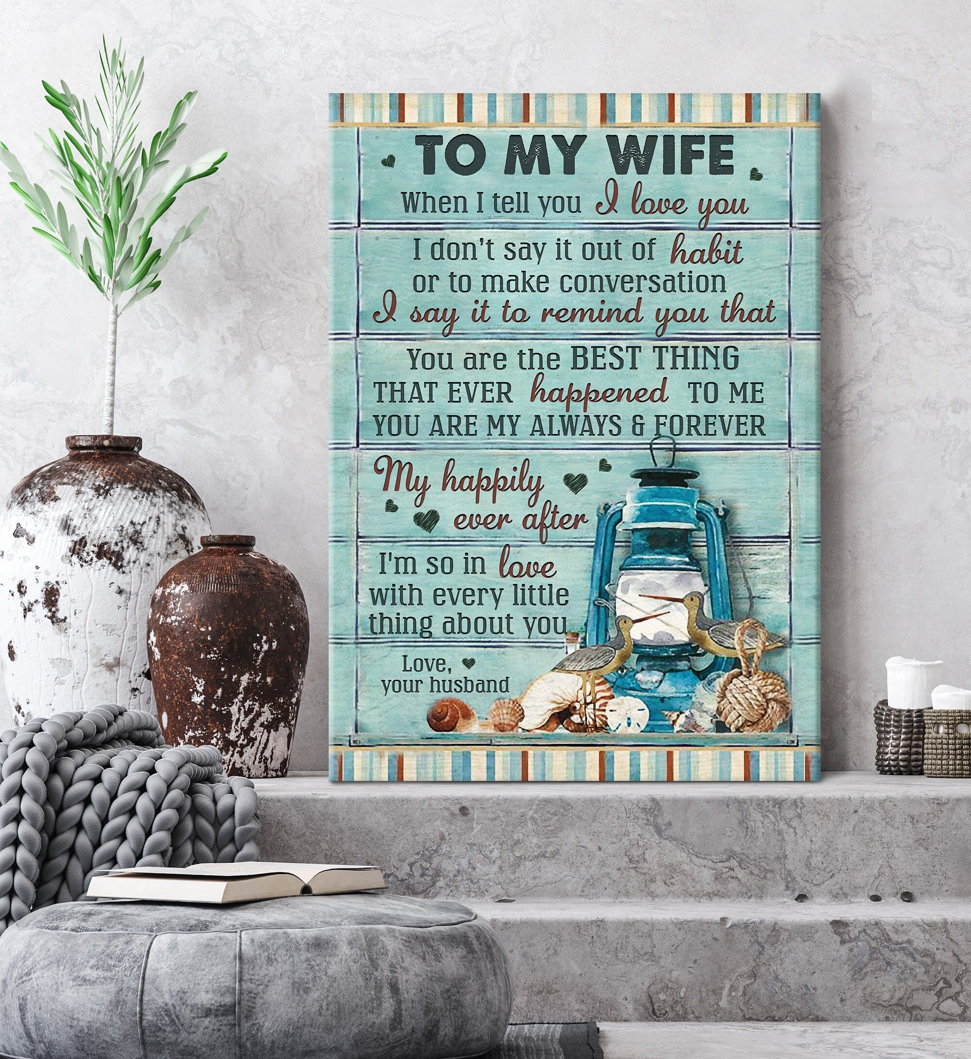 To my wife, Oil lamp, Vintage Painting, I'm so in love with every little thing about you - Couple Portrait Canvas Prints, Wall Art