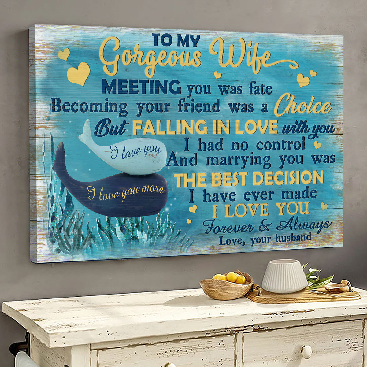 To my wife, Under the sea, Whale Couple, I love you forever and always - Couple Landscape Canvas Prints, Wall Art