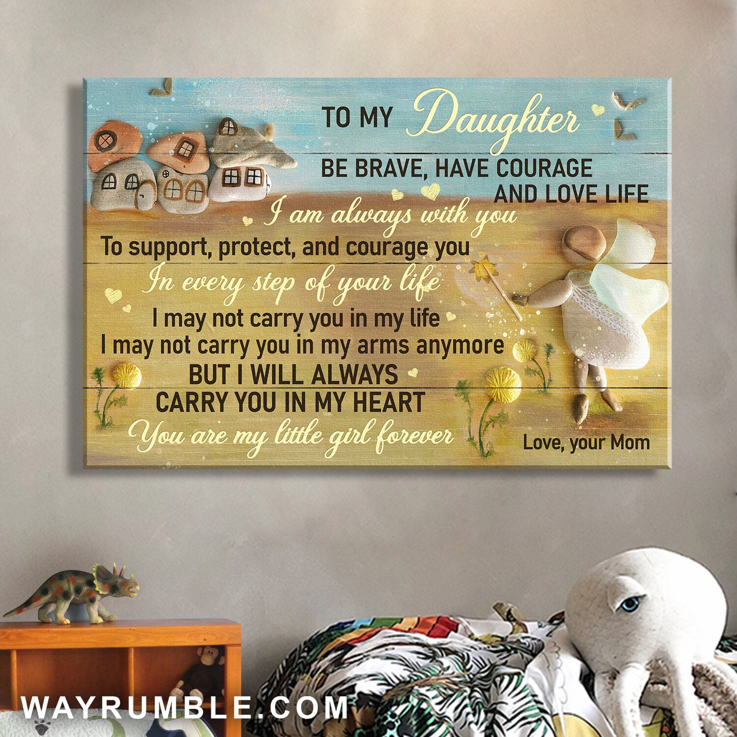 Mom to daughter, Pebble Painting, Little Fairy, You are my little girl forever - Family Landscape Canvas Prints, Wall Art