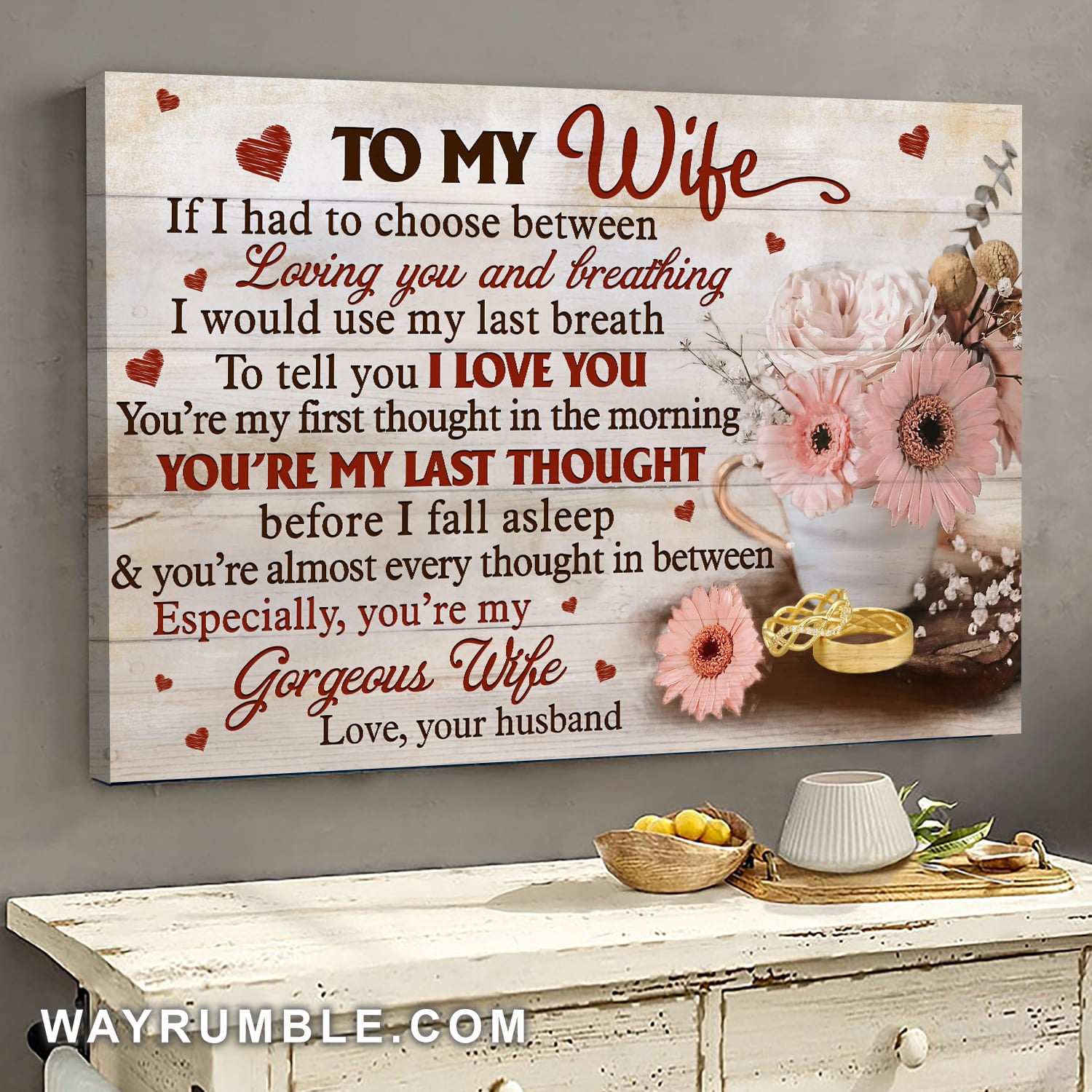 To my wife, Gerbera, Teacup, Ring couple, You're my last thought before I fall asleep - Couple Landscape Canvas Prints, Wall Art