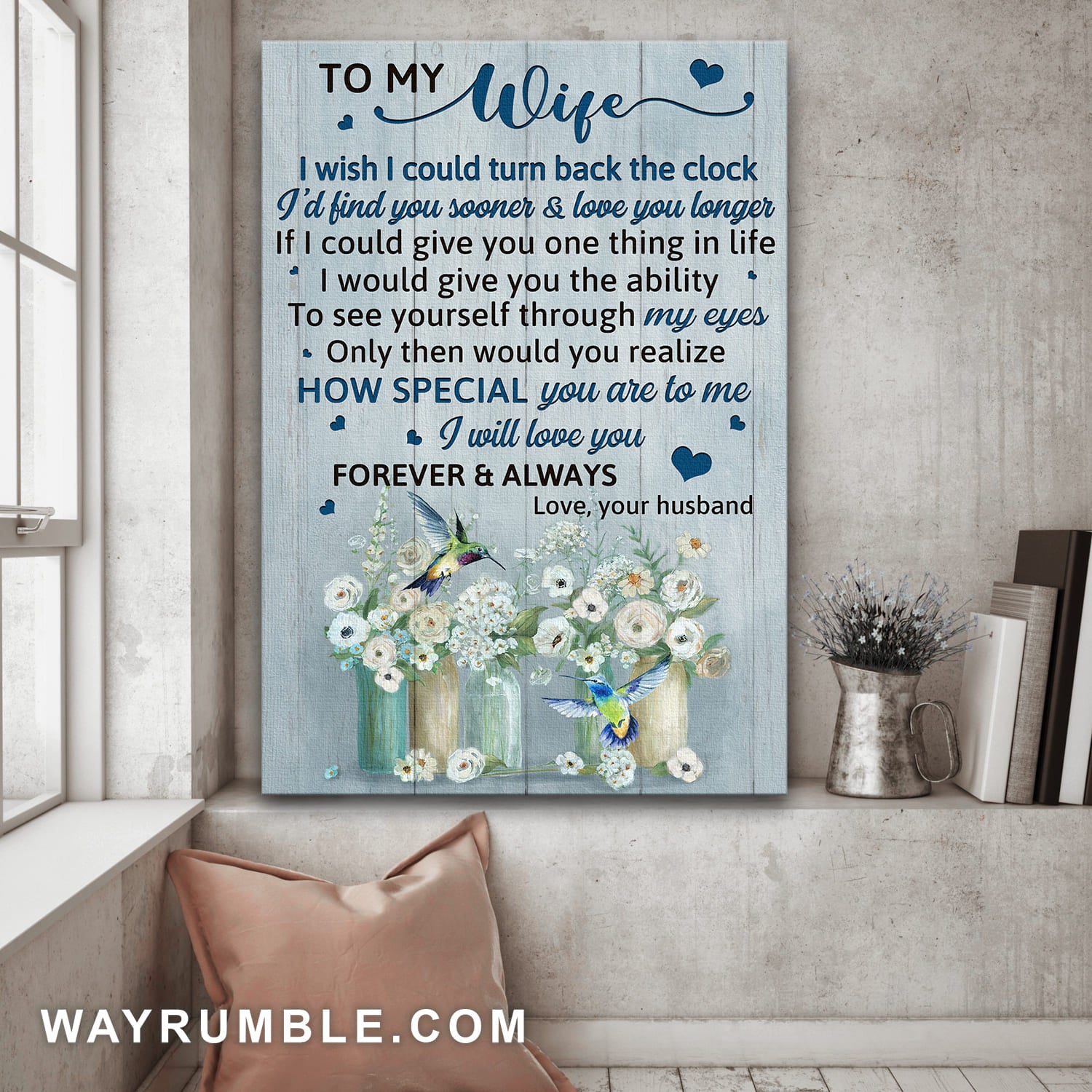 To my wife, Flower jars, Hummingbird, How special you are to me - Couple Portrait Canvas Prints, Wall Art