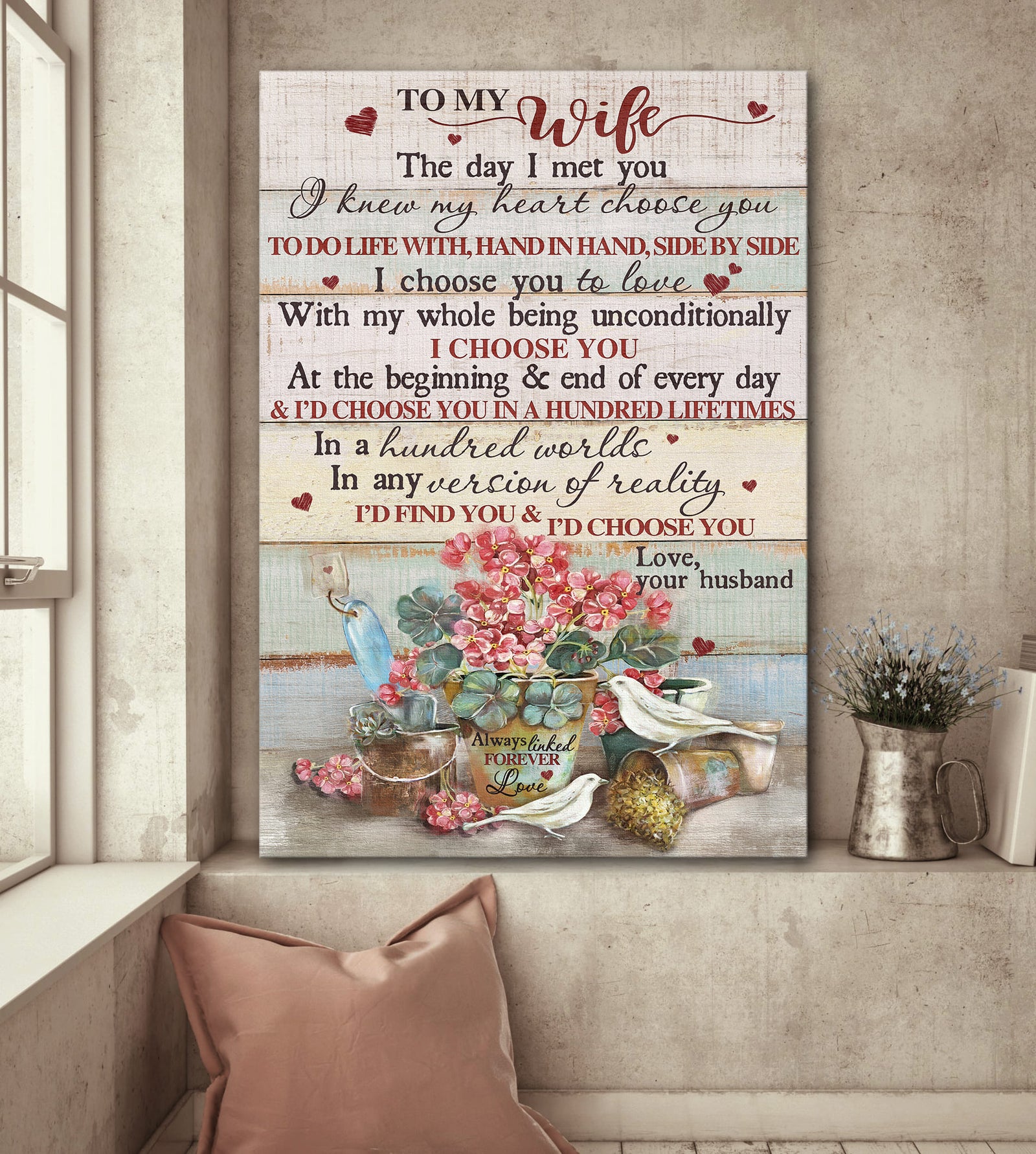 To my wife, Flower pot, I choose you - Couple Portrait Canvas Prints, Wall Art