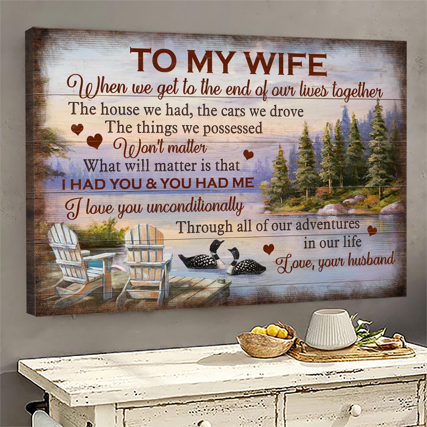 To my wife, Black Swan, On the river, I love you unconditionally - Family Landscape Canvas Prints, Wall Art