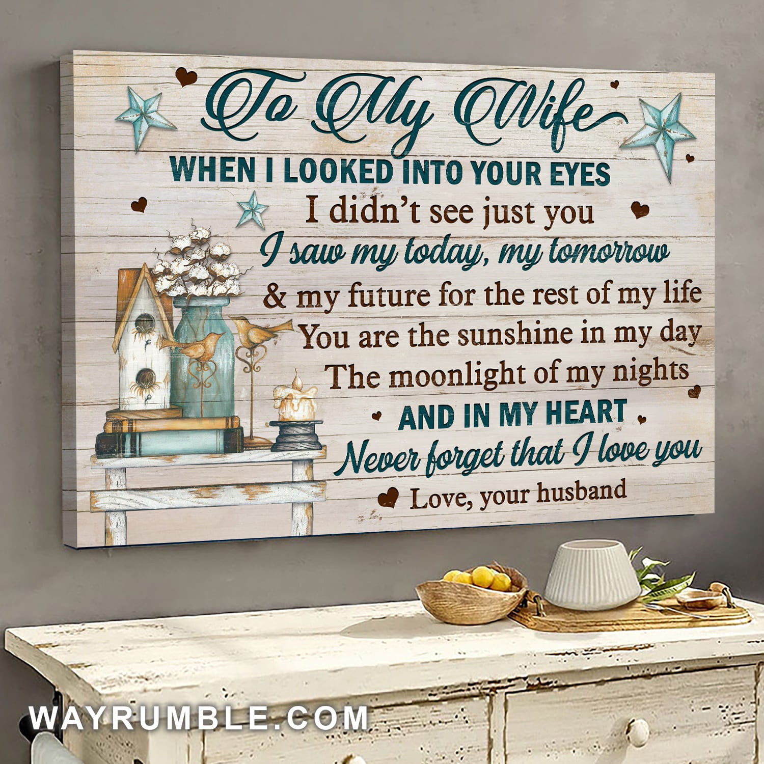 To my wife, Wooden Bird, Vintage Decorate, In my heart never forget that I love you - Couple Landscape Canvas Prints, Wall Art