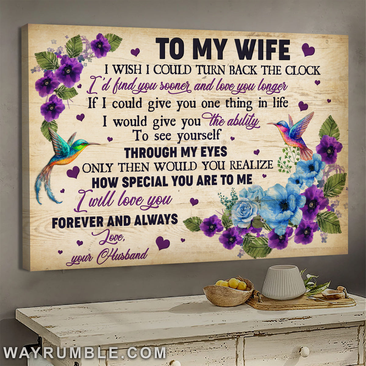 To my wife, Flower, Couple of hummingbird, I wish I could turn back the clock - Couple Landscape Canvas Prints, Wall Art