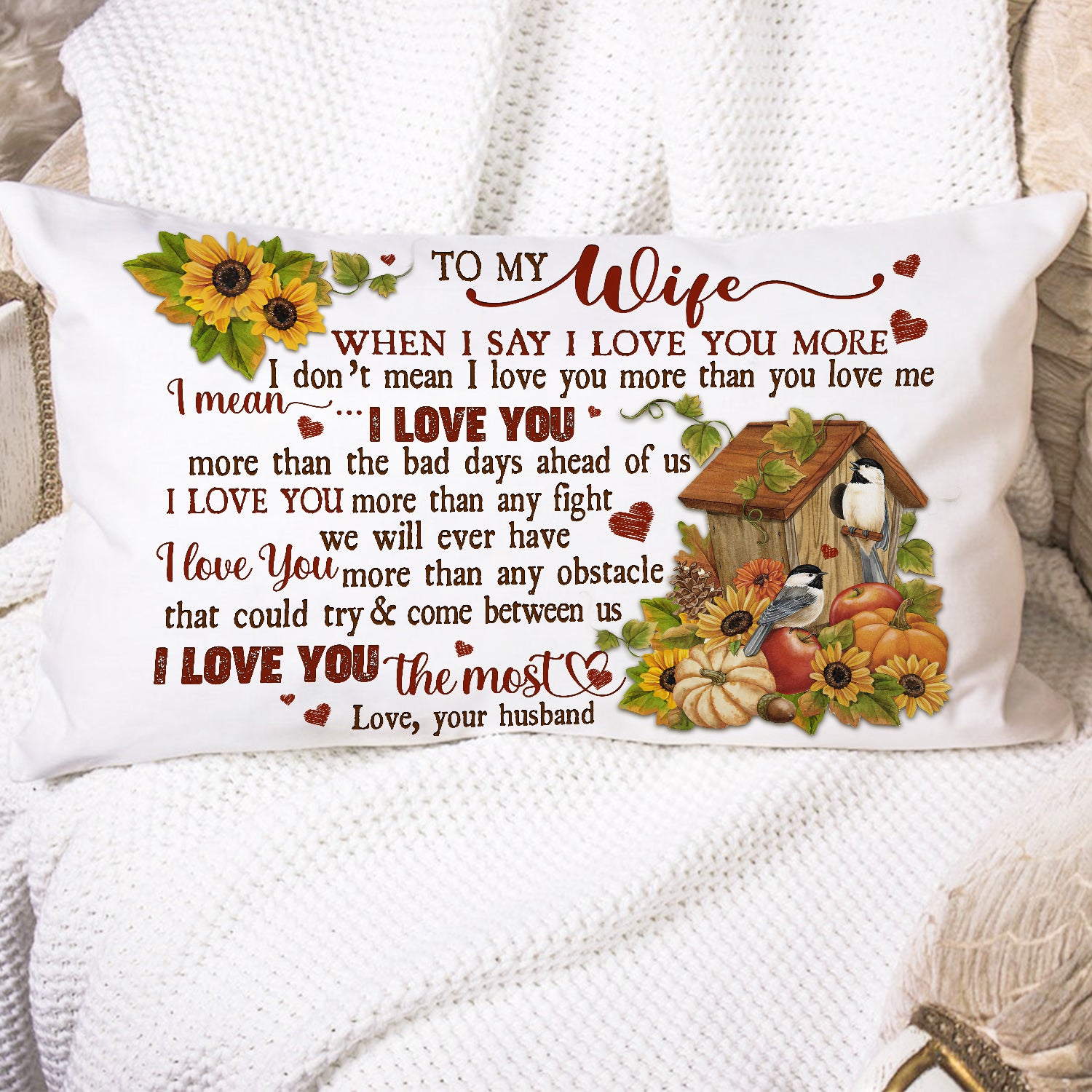 To my wife - Bird couple - I love you the most - Couple Pillow