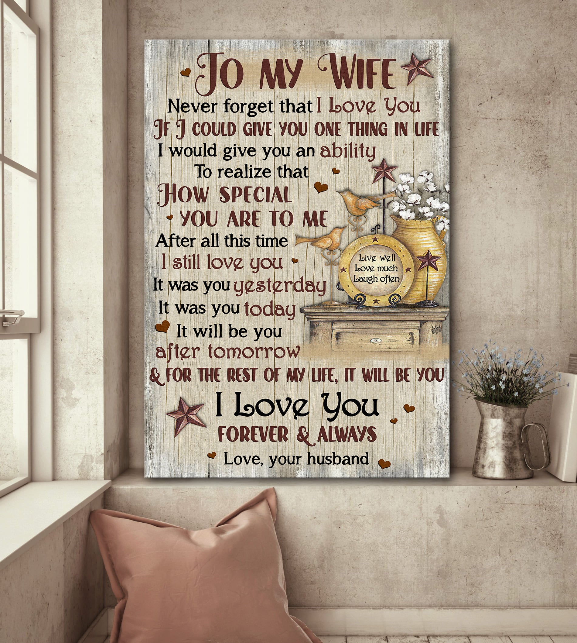 To my wife, Cotton flower, Vintage accessory, How special you are to me - Couple Portrait Canvas Prints, Wall Art
