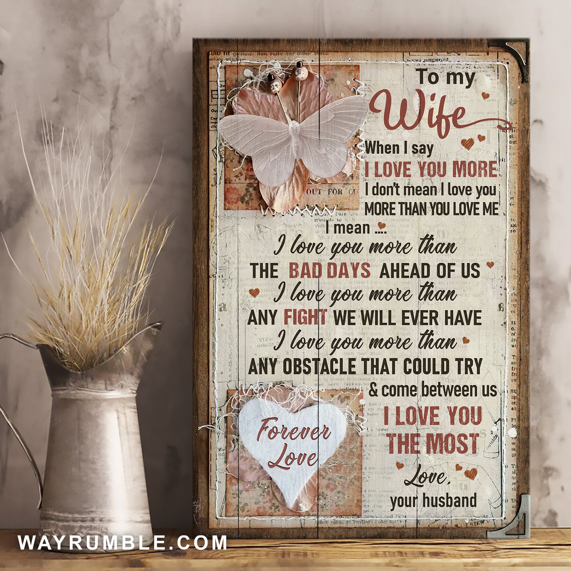 To my wife, Butterfly, Happy marriage, I love you the most - Couple Portrait Canvas Prints, Wall Art