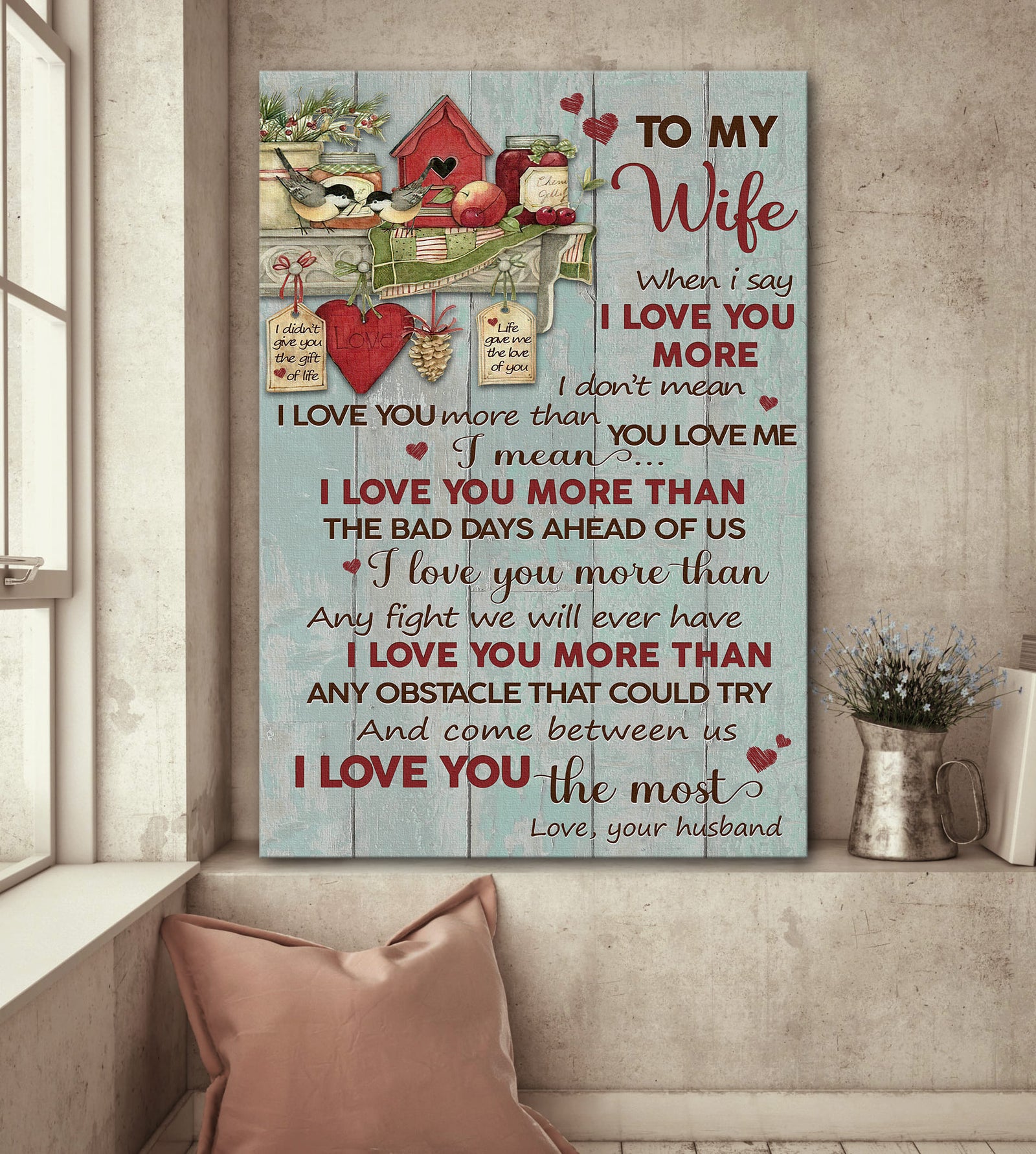To my wife, Bird couple, Kitchen, I love more than the bad days ahead of us - Couple Portrait Canvas Prints, Wall Art