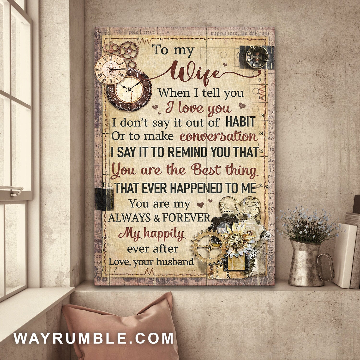 To my wife, Old clock, Vintage Painting, You are the best thing that ever happened to me - Couple Portrait Canvas Prints, Wall Art