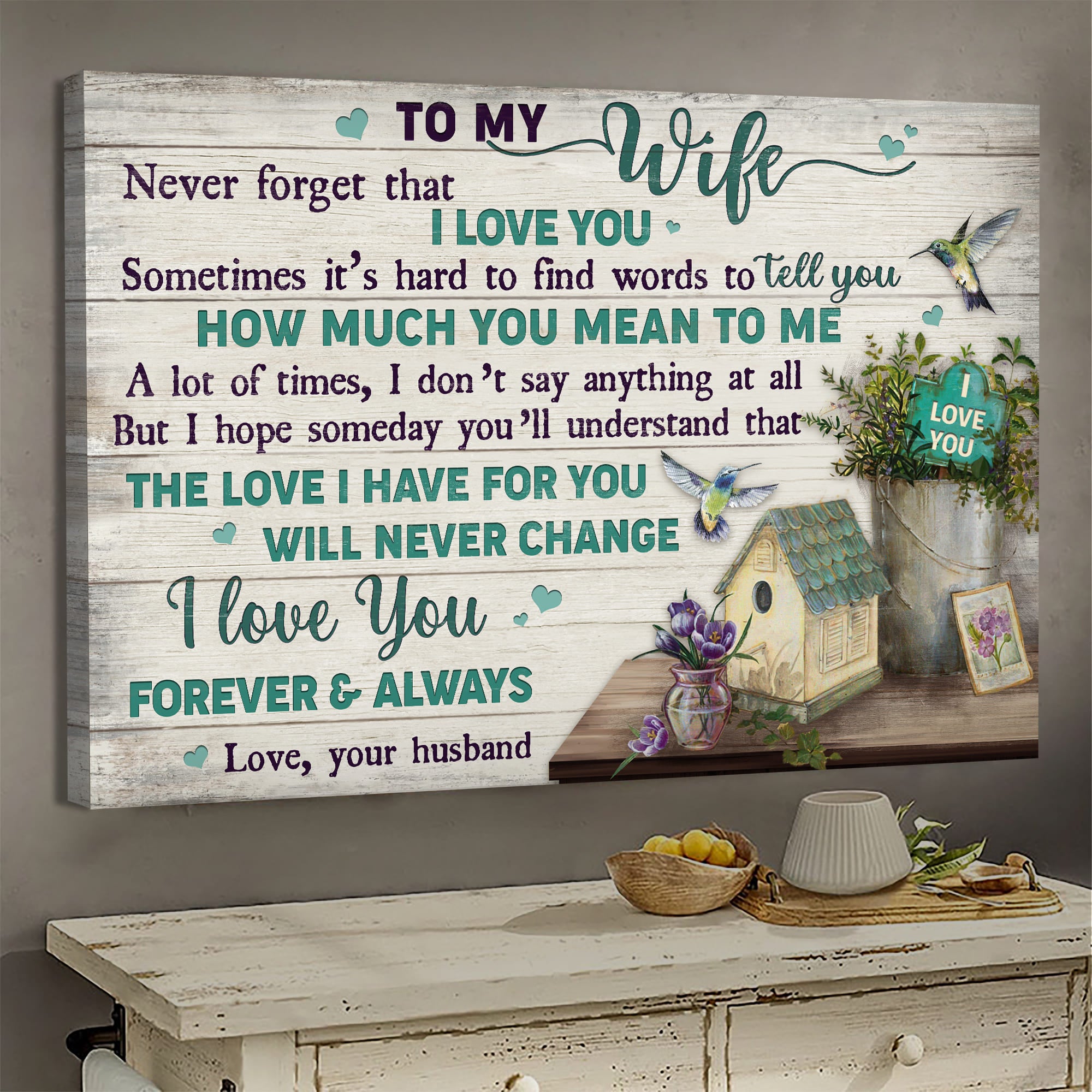 To my wife, Birdhouse, Tulip, The love I have for you will never change - Couple Landscape Canvas Prints, Wall Art