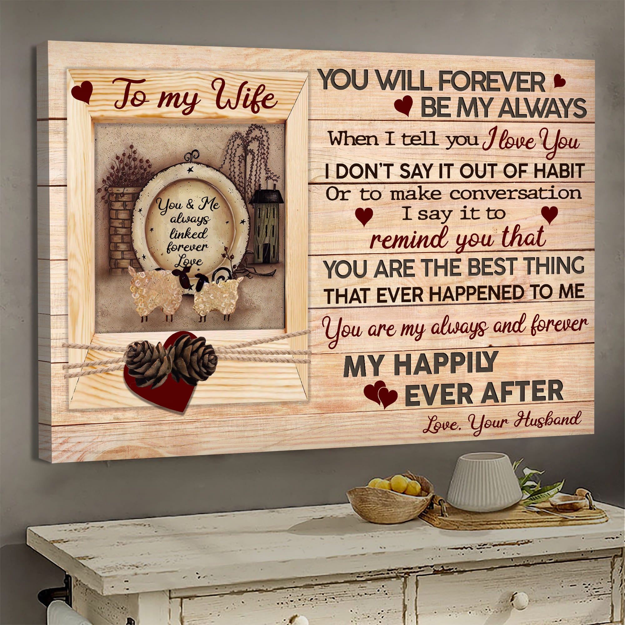 To my wife, Sheep Couple, Vintage Painting, You are my always and forever - Couple Landscape Canvas Prints, Wall Art