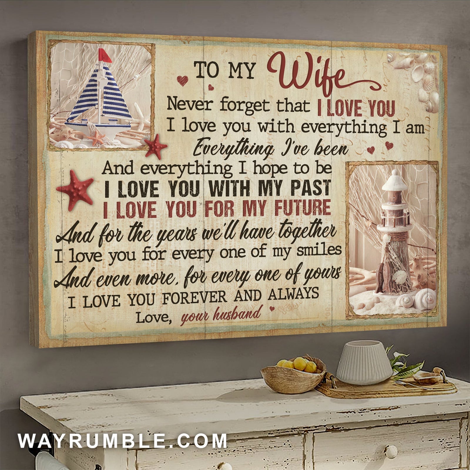 To my wife, Sailboat, Lighthouse, I love you with my past, for my future - Couple Landscape Canvas Prints, Wall Art