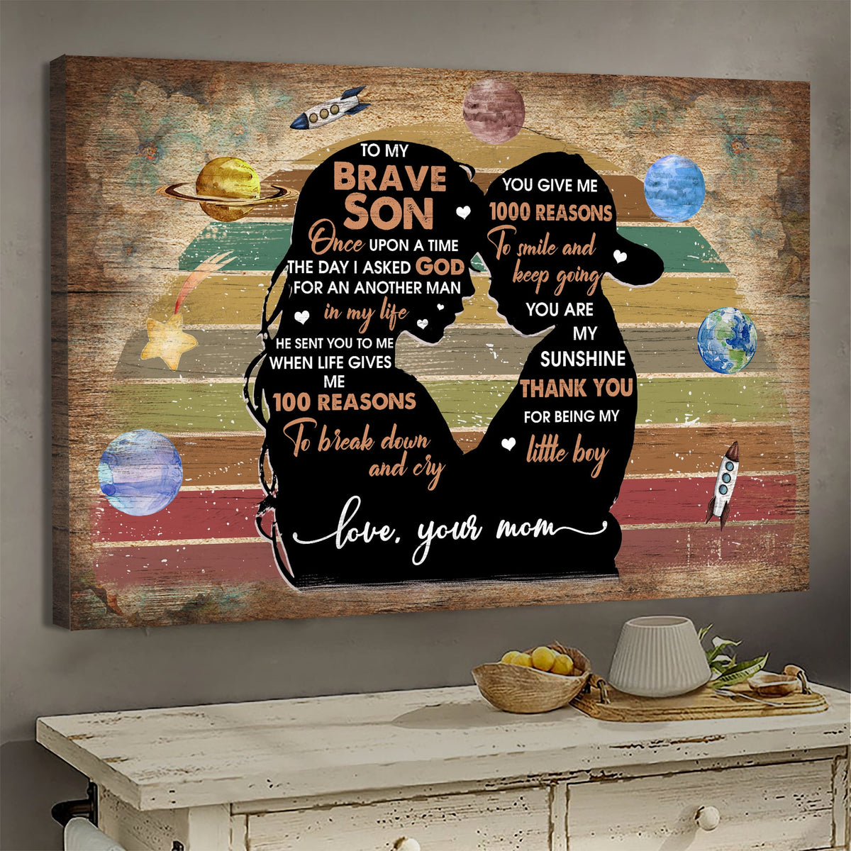 Mom to son, Mother and son, Touching forehead, Shadow - Family Landscape Canvas Prints, Wall Art
