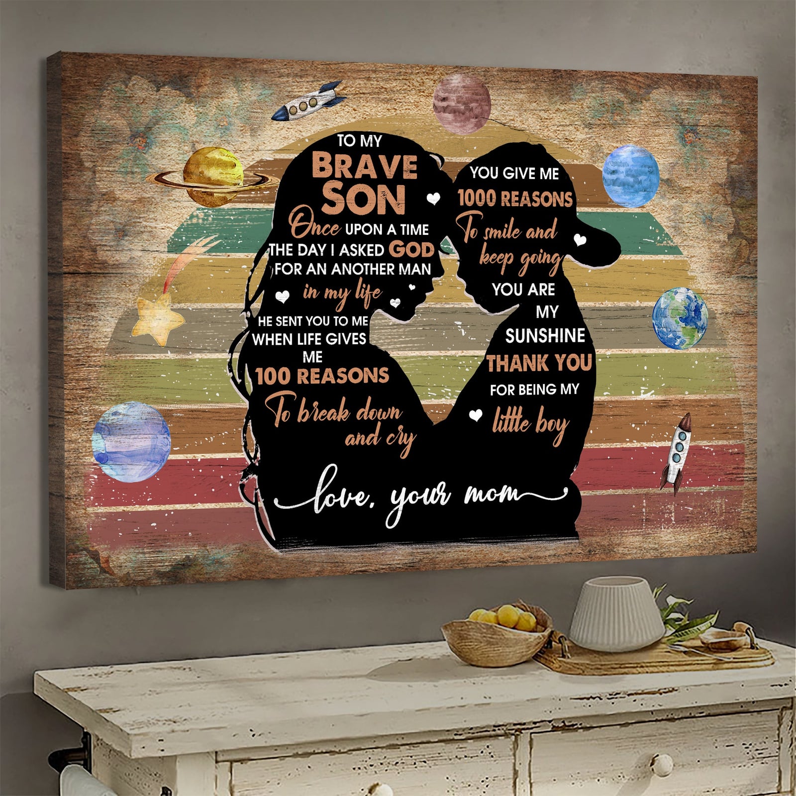 Mom to son, Mother and son, Touching forehead, Shadow - Family Landscape Canvas Prints, Wall Art