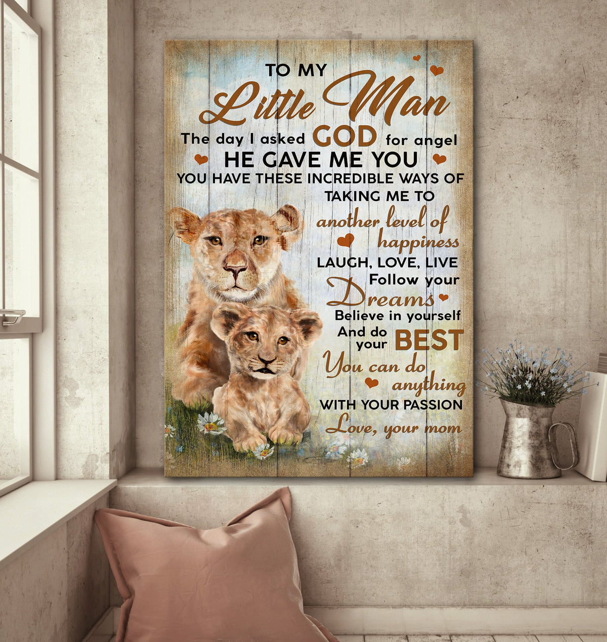 Mom to son, Lion family, The day I asked God for angle, he gave me you - Family Portrait Canvas Prints, Wall Art