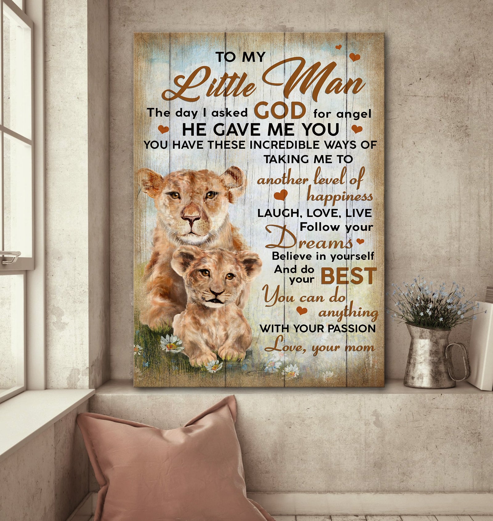 Mom to son, Lion family, The day I asked God for angle, he gave me you - Family Portrait Canvas Prints, Wall Art