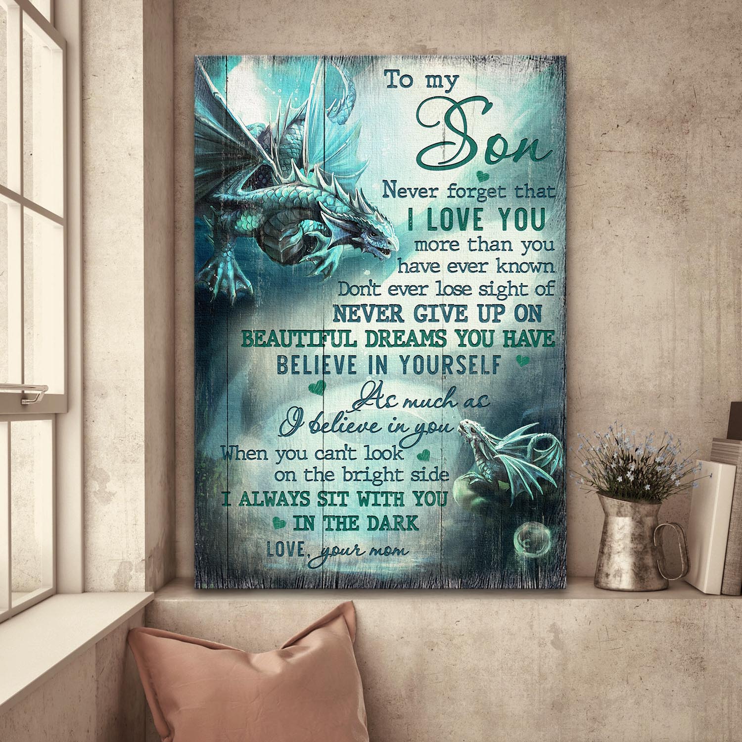 Mom to son, Dragon, I always sit with you in the dark - Family Portrait Canvas Prints, Wall Art