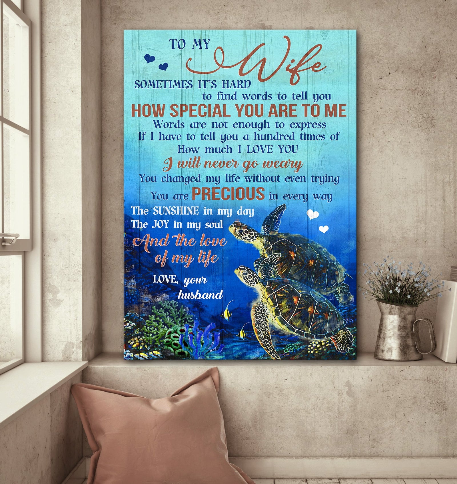 To my wife, Sea turtle couple, Ocean view, The love of my life - Couple Portrait Canvas Prints, Wall Art