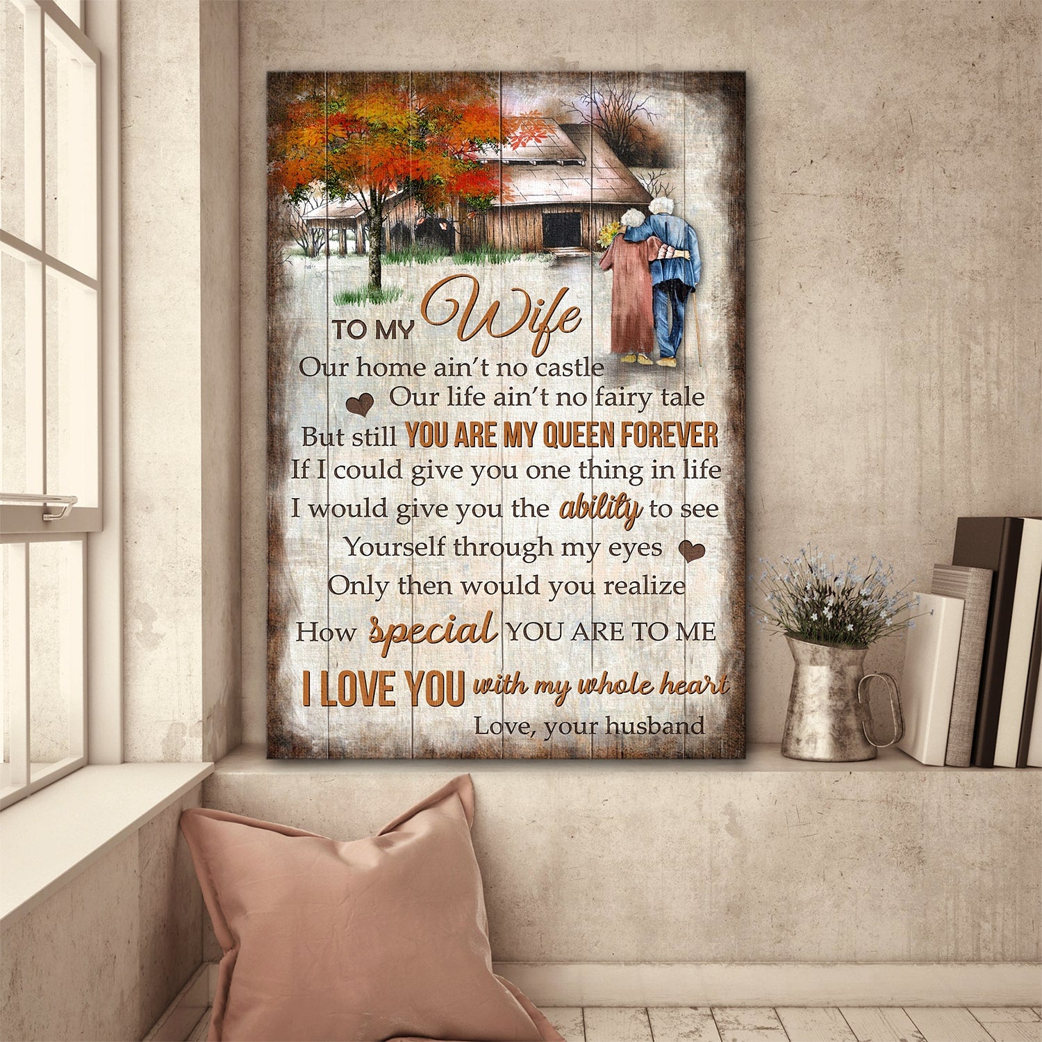 To my wife, Older Couple, Peaceful life, But still you are my queen forever - Couple Portrait Canvas Prints, Wall Art