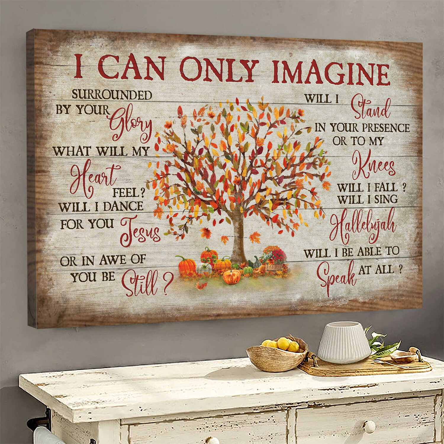 Tree painting, Autumn drawing, Mini pumpkins, I can only imagine - Jesus Landscape Canvas Prints, Wall Art