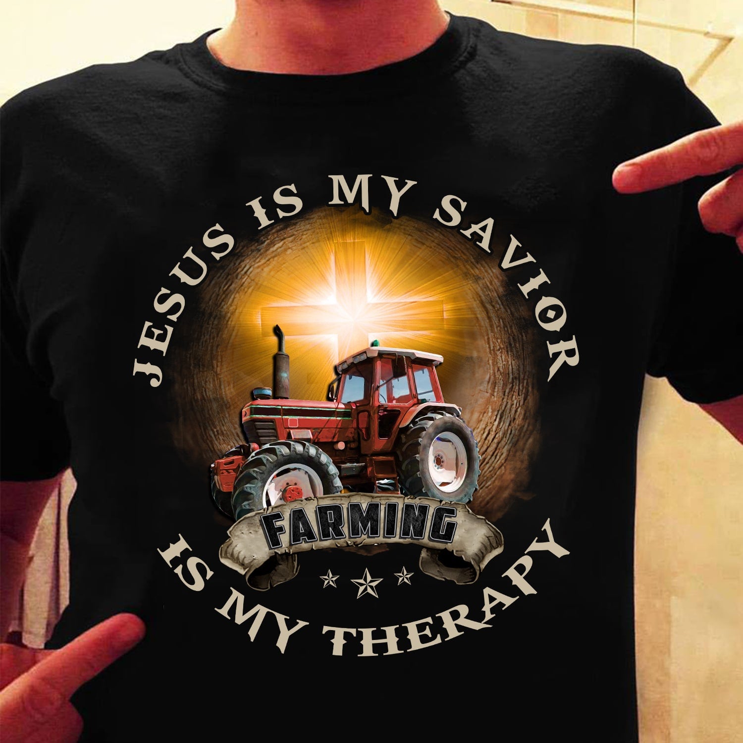 Farm drawing, Glow cross pattern, Jesus is my savior - Jesus Black Apparel